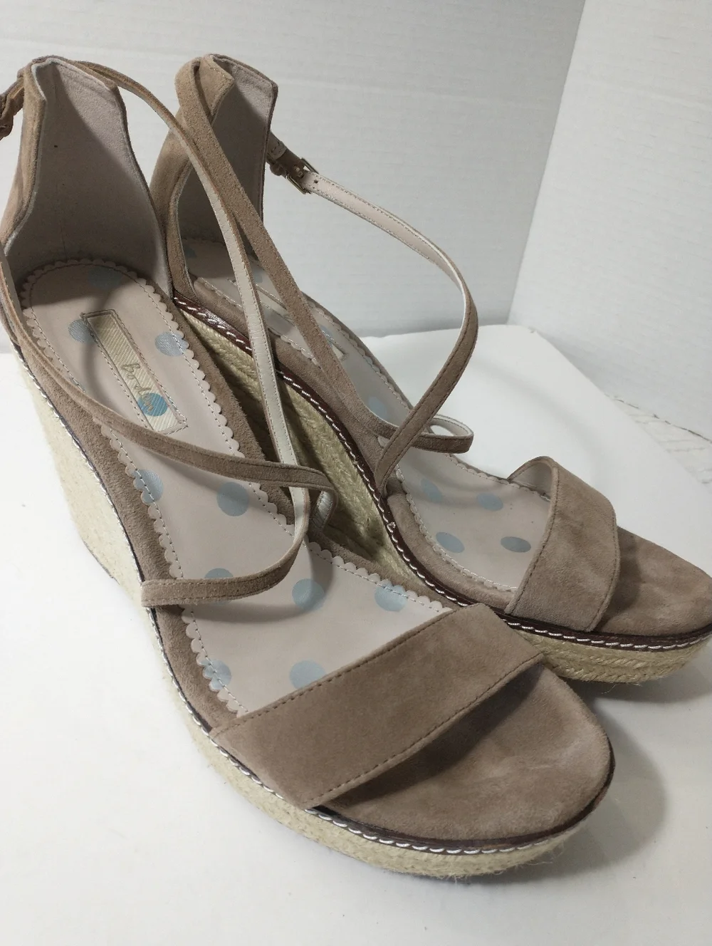 Boden Women's Strappy Suede Espadrille Wedge‎ Taupe Size 10.5, UK 42
